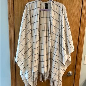 Plaid Fringe Open Poncho